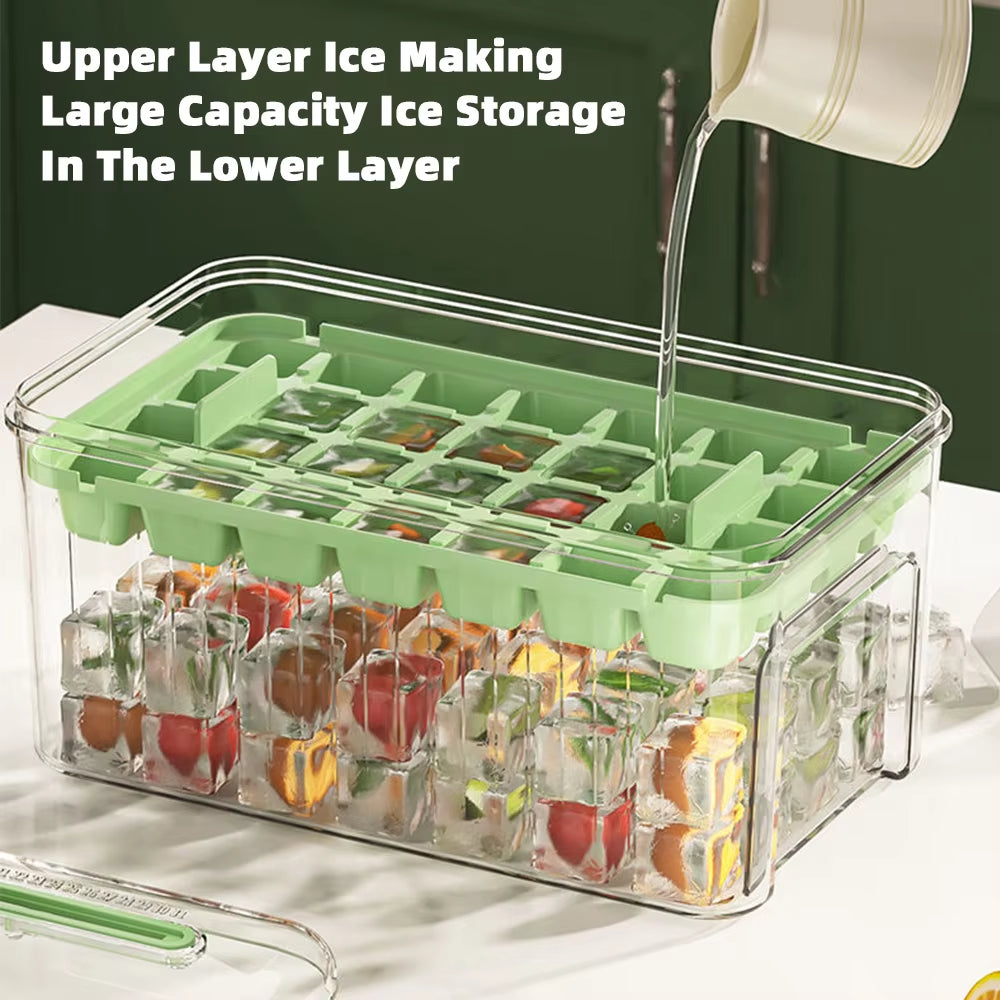 Press Type Ice Cube Tray With Storage Box Ice Cube Maker Ice Box Tray Kitchen Gadget Ice Bucket Ice Mould for Beer Quick-freeze