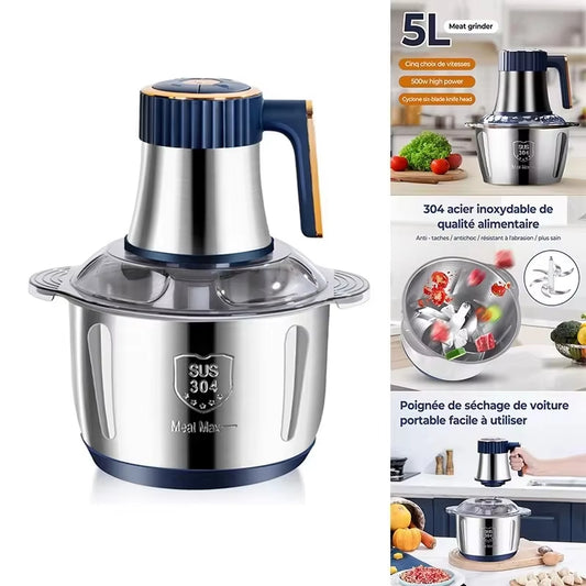 Electric Meat Grinders 5L Food Crusher Stainless Steel Multifunctional Vegetable Slicer Processor Chopper Kitchen Blenders